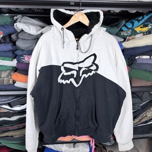 Fox Racing sasquatch Sherpa Full Zip Hoodie Black White Colorblock Mens XXL